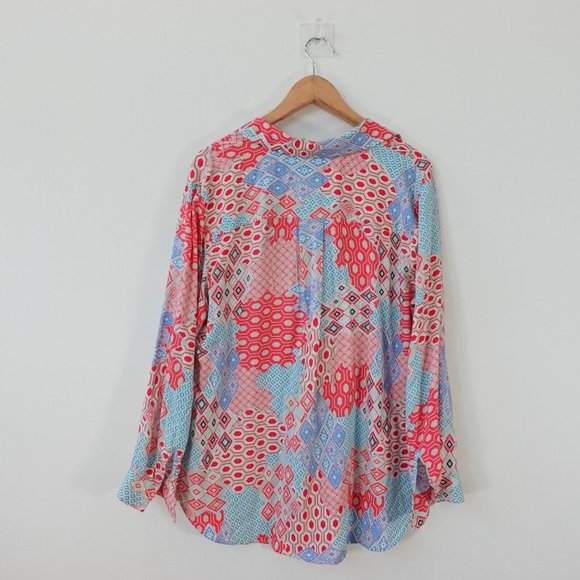 Talbots Top Womens 1X Red Western Shirt Aztec Boho Allover Patchwork Petites - Picture 10 of 12